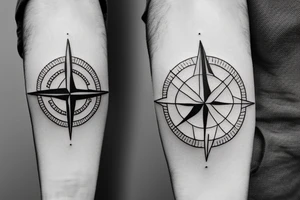 Minimal tattoo. For hand. Motives, family, father with two sons, mountains, sea, woods, compass tattoo idea