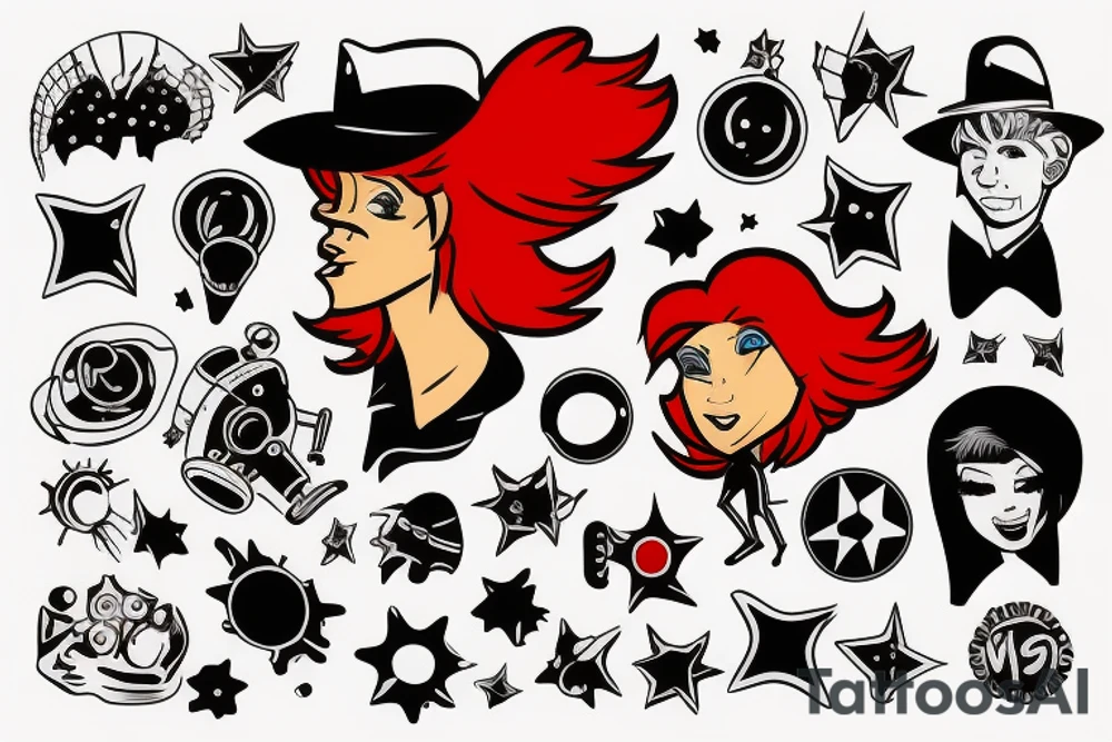 icon of a cartoon blonde red hair space cowboy, black plain background, vector drawing tattoo idea