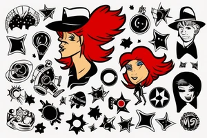 icon of a cartoon blonde red hair space cowboy, black plain background, vector drawing tattoo idea