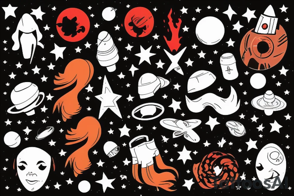 icon of a cartoon blonde red hair space cowboy, black plain background, vector drawing tattoo idea