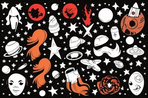 icon of a cartoon blonde red hair space cowboy, black plain background, vector drawing tattoo idea