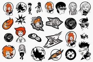 icon of a cartoon blonde red hair space cowboy, black plain background, vector drawing tattoo idea
