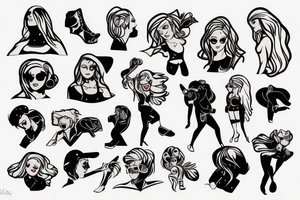 icon of a cartoon blonde red hair space cowboy, black plain background, vector drawing tattoo idea