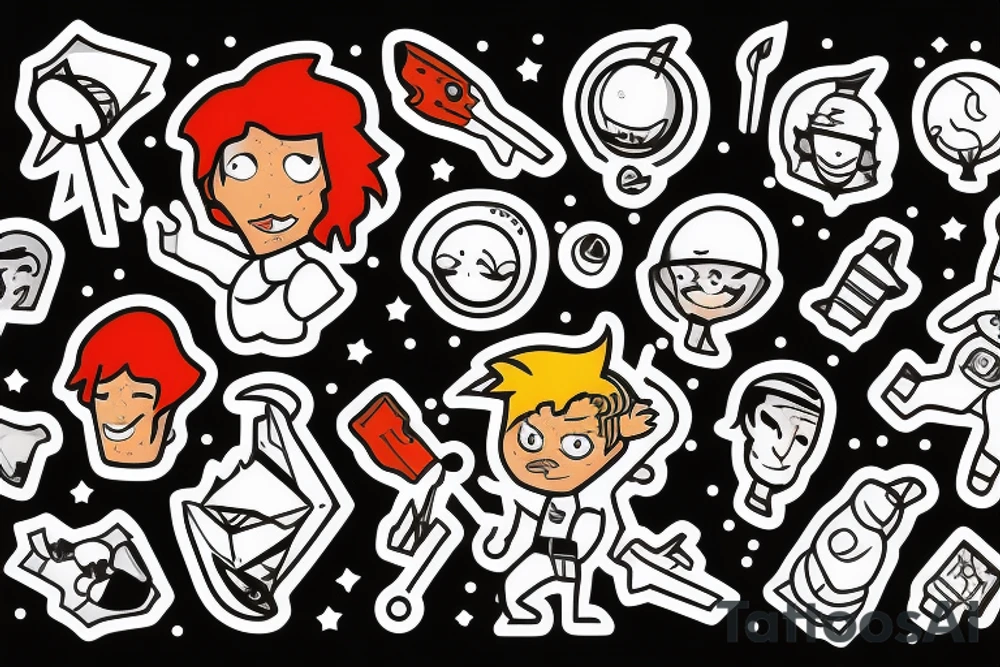 icon of a cartoon blonde red hair space cowboy, black plain background, vector drawing tattoo idea
