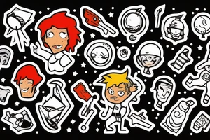 icon of a cartoon blonde red hair space cowboy, black plain background, vector drawing tattoo idea