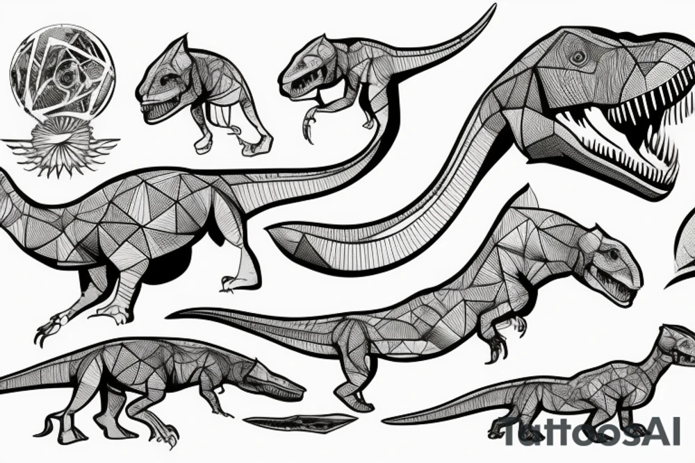 Geometric T. rex in space tattoo idea