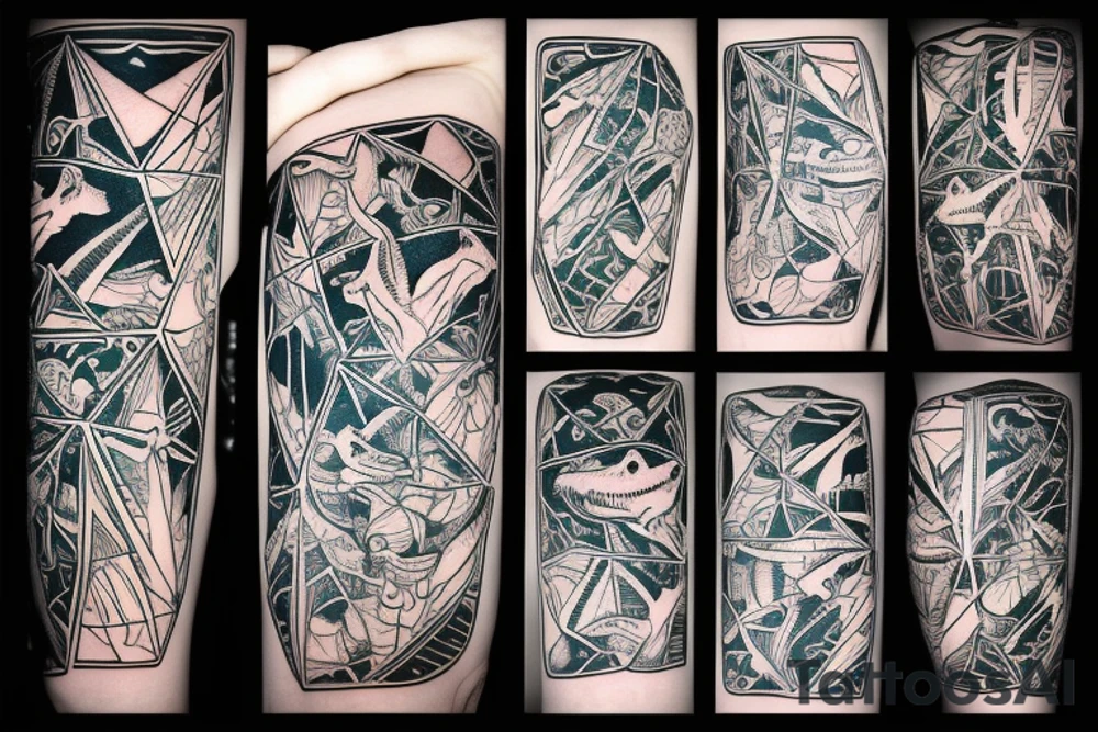 Geometric T. rex in space tattoo idea