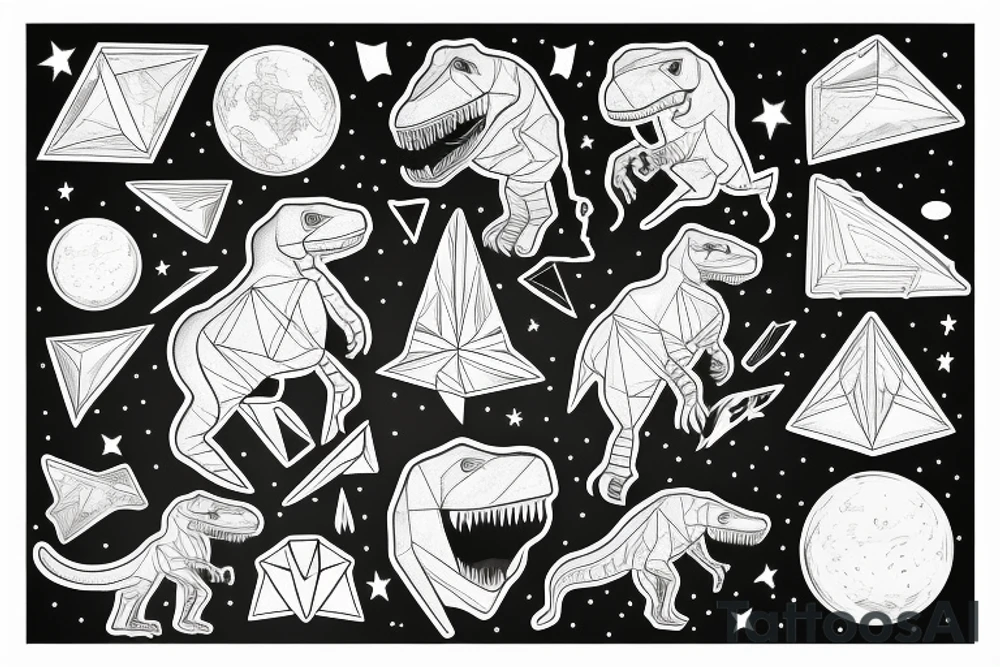 Geometric T. rex in space tattoo idea