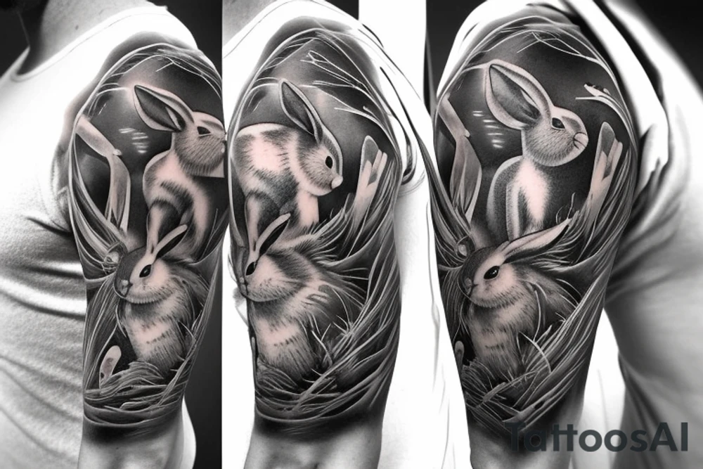 rabbit on shoulder sleeve tattoo idea