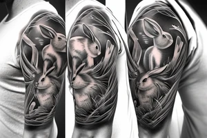rabbit on shoulder sleeve tattoo idea