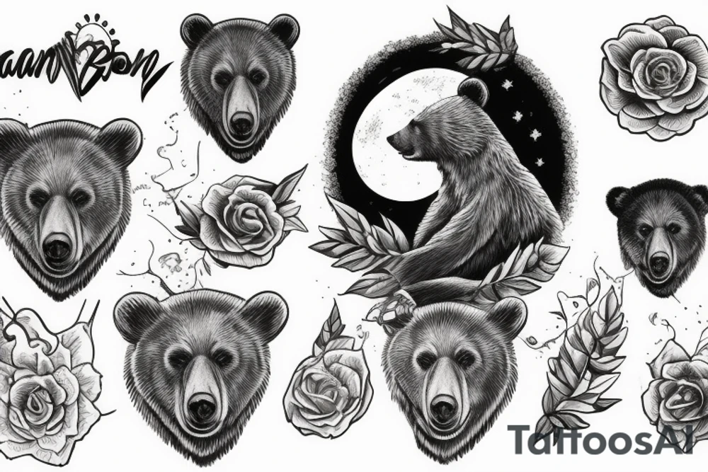Bear moon stars mountain lake tattoo idea