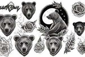 Bear moon stars mountain lake tattoo idea