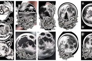 Bear moon stars mountain lake tattoo idea