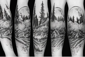 Bear moon stars mountain lake tattoo idea