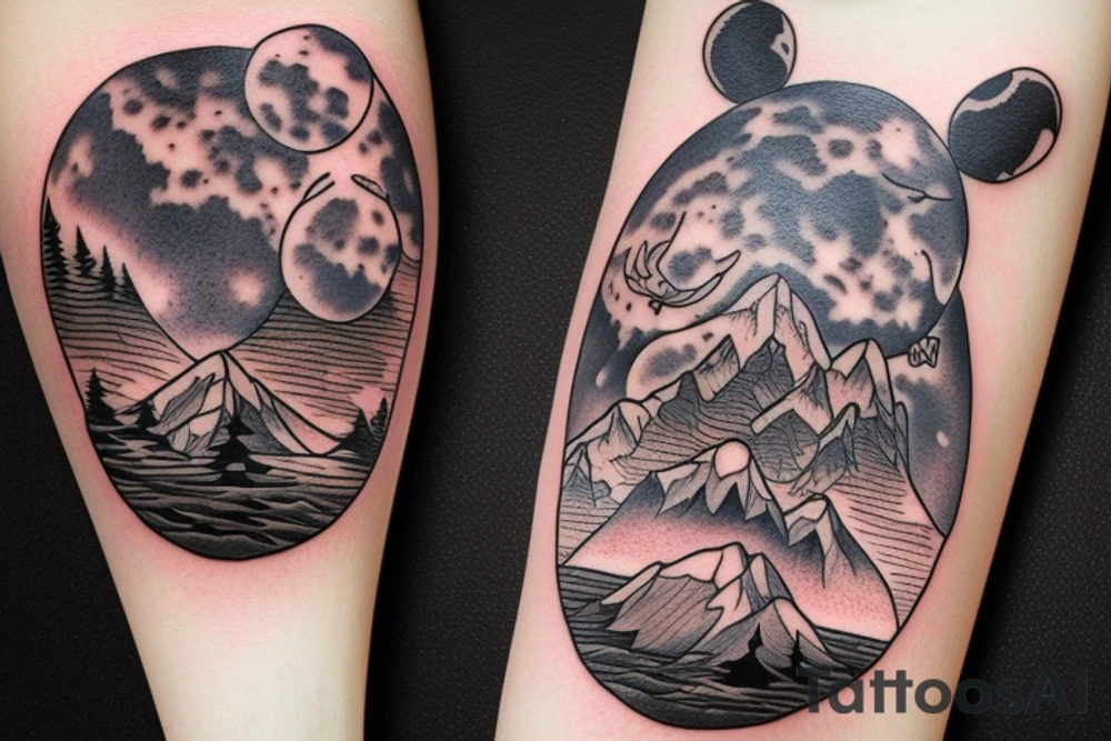 Bear moon stars mountain lake tattoo idea