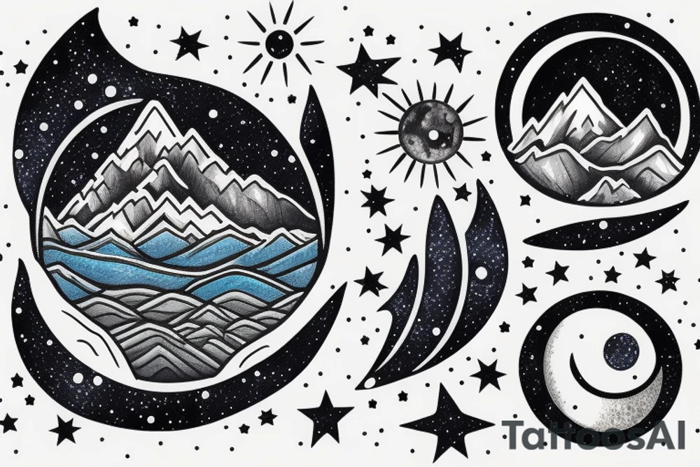 Bear moon stars mountain lake night sky tattoo idea