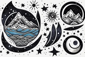 Bear moon stars mountain lake night sky tattoo idea