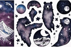 Bear moon stars mountain lake night sky tattoo idea