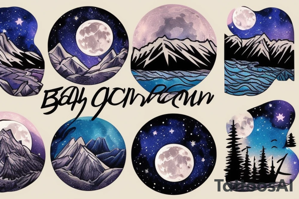 Bear moon stars mountain lake night sky tattoo idea