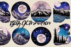 Bear moon stars mountain lake night sky tattoo idea