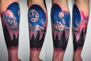 Bear moon stars mountain lake night sky tattoo idea