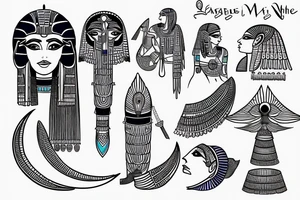 Egyptian goddess Ma'at lotus blue night moon tattoo idea