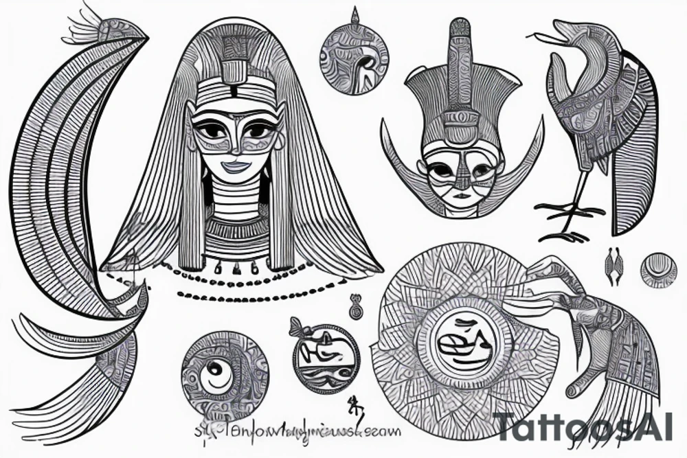 Egyptian goddess Ma'at lotus blue night moon tattoo idea