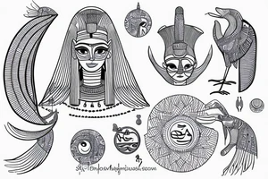 Egyptian goddess Ma'at lotus blue night moon tattoo idea