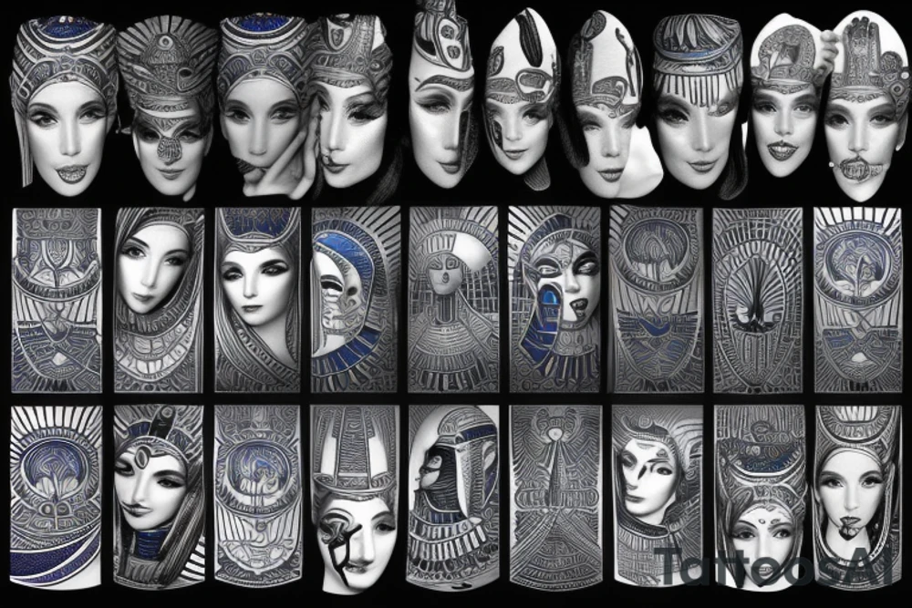 Egyptian goddess Ma'at lotus blue night moon tattoo idea