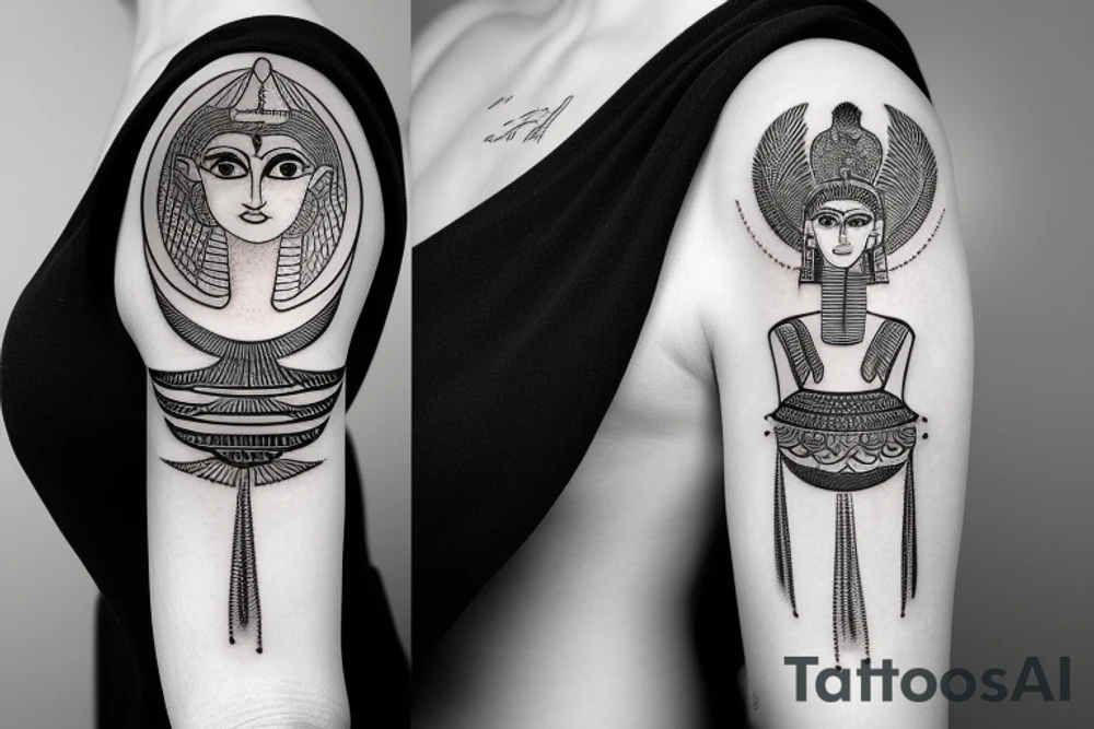 Egyptian goddess Ma'at lotus blue night moon tattoo idea