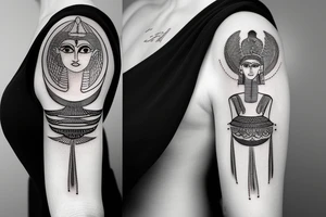 Egyptian goddess Ma'at lotus blue night moon tattoo idea