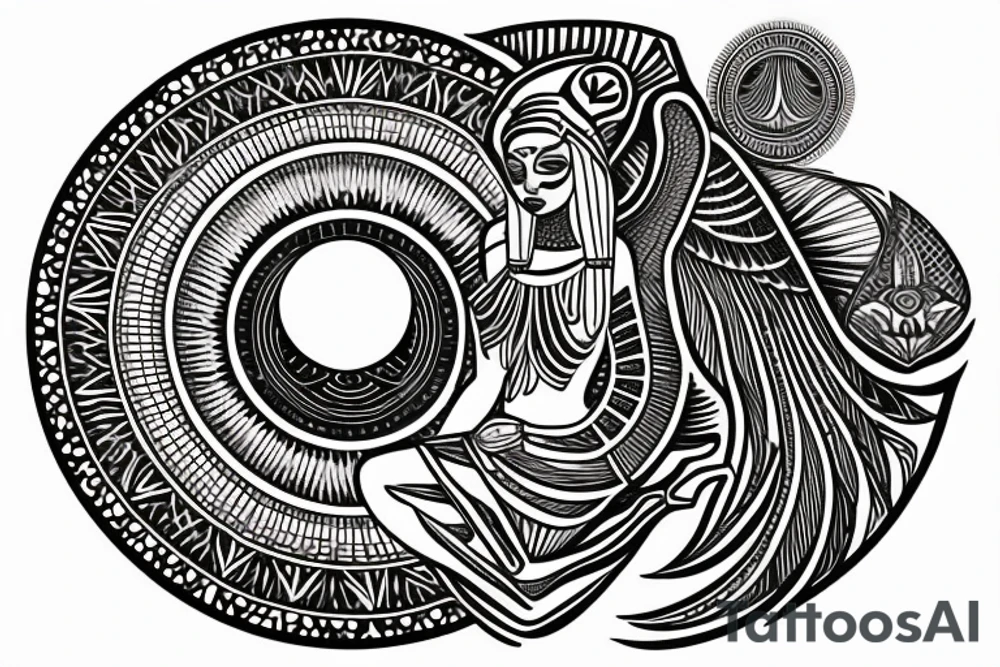 Egyptian goddess Ma'at lotus blue night moon tattoo idea