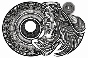 Egyptian goddess Ma'at lotus blue night moon tattoo idea