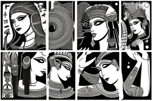 Egyptian goddess Ma'at lotus blue night moon tattoo idea
