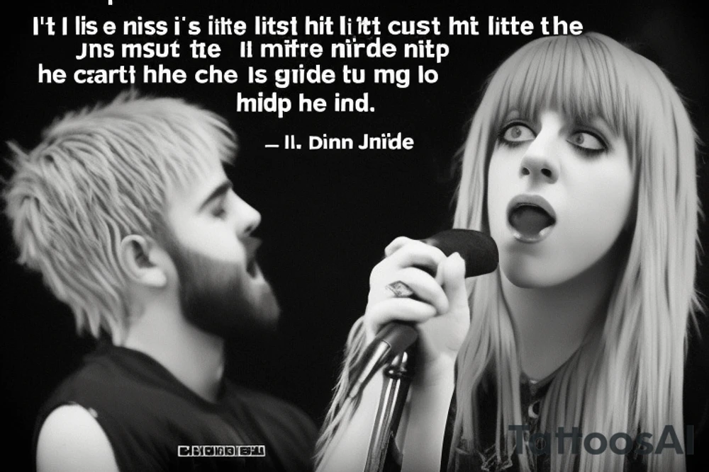 Paramore lyrics "I'm just a little bit caught in the middle
I try to keep going but it's not that simple
I think I'm a little bit caught in the middle
Gotta keep going or they'll call me a quitter
Yeah, I'm caught in the middle
No, I don't need no help
I can sabotage me by myself
Don't need no one else
I can sabotage me by myself
I don't need no help
I can sabotage me by myself" tattoo idea