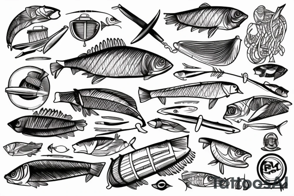 Fishermen with fish rods use Luya methods tattoo idea