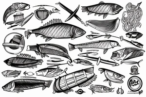 Fishermen with fish rods use Luya methods tattoo idea