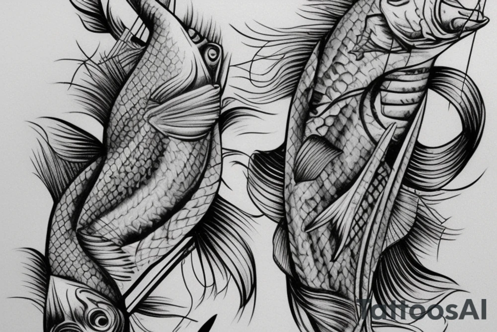 Fishermen with fish rods use Luya methods，Swing tattoo idea
