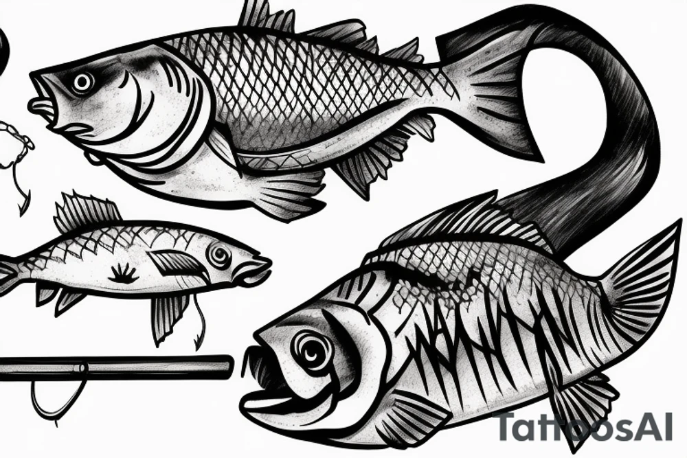 Fishermen with fish rods use lure methods，Swing tattoo idea