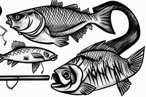 Fishermen with fish rods use lure methods，Swing tattoo idea