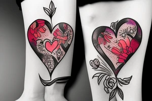 Heart shaped tattoo to combining elements like flower, fire and rock tattoo idea