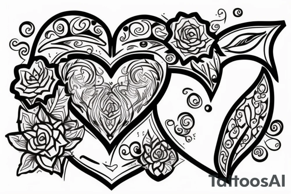 Heart shaped tattoo to combining elements like flower, fire and rock tattoo idea
