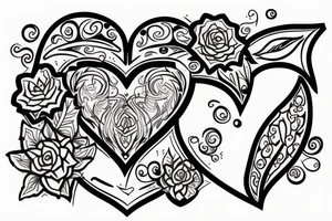 Heart shaped tattoo to combining elements like flower, fire and rock tattoo idea