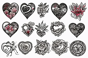 Heart shaped tattoo to combining elements like flower, fire and rock tattoo idea