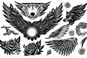Wolf, Rose, Sunset, Wings tattoo idea