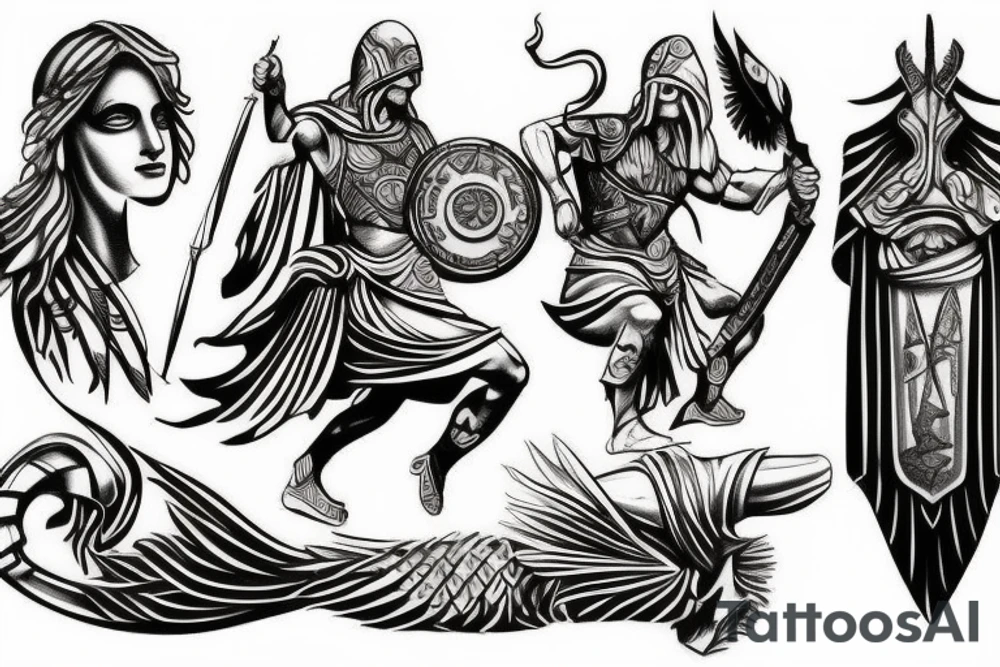 greek mythologie and assasins creed tattoo idea