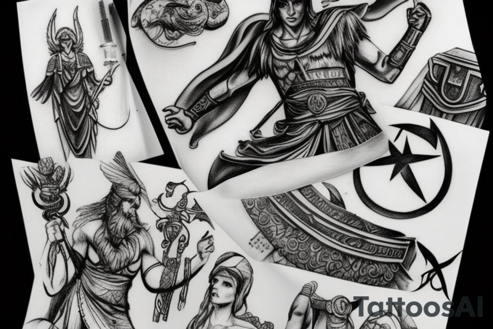 greek mythologie and assasins creed tattoo idea