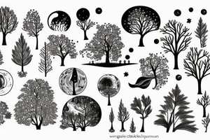 universe with trees and animals tattoo idea