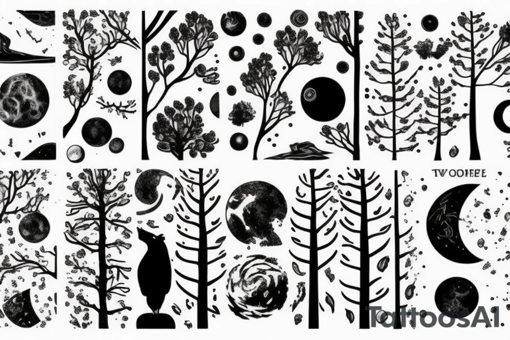 universe with trees and animals tattoo idea
