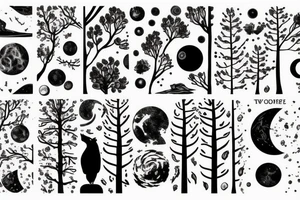 universe with trees and animals tattoo idea